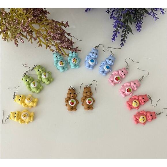 Care Bears Inspired earrings bear rainbow Sun care bear Teal earrings Turquoise - Picture 6 of 10